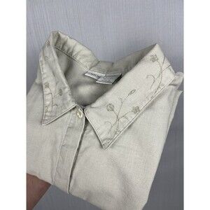 Linen Cotton Short Sleeve Button Down Embroidered Collar Cherokee XL